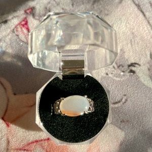 White Azeztulite/ Red Fire hand crafted ring size 18UK and 8US silver hardware
